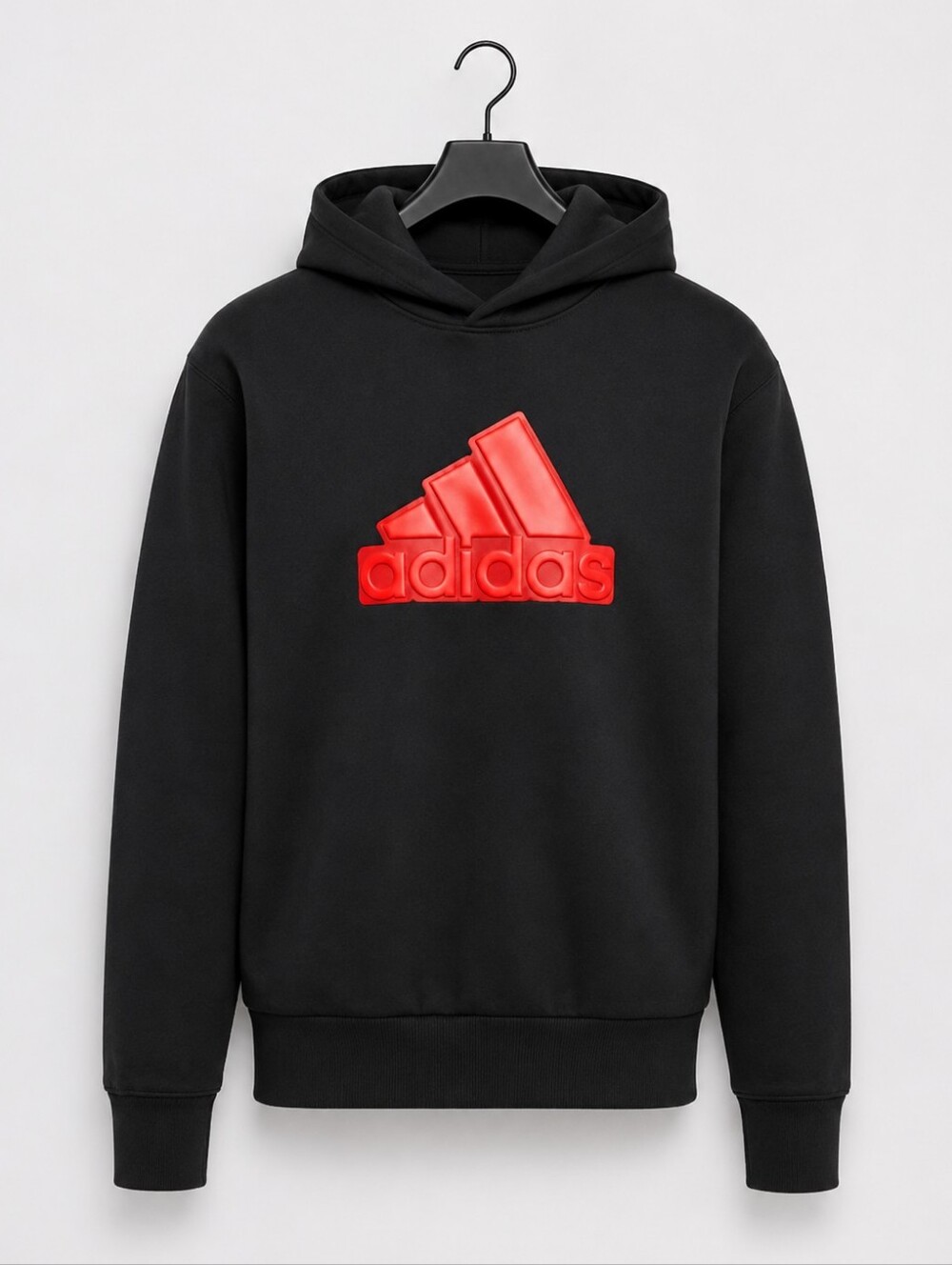 adidas Black Pullover Hoodie with Red Logo